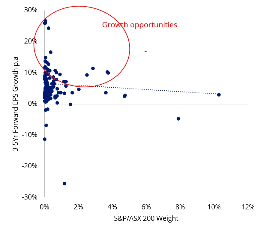 Chart 1: 3-5Yr Forward EPS Growth p.a. of S&P/ASX 200 companies